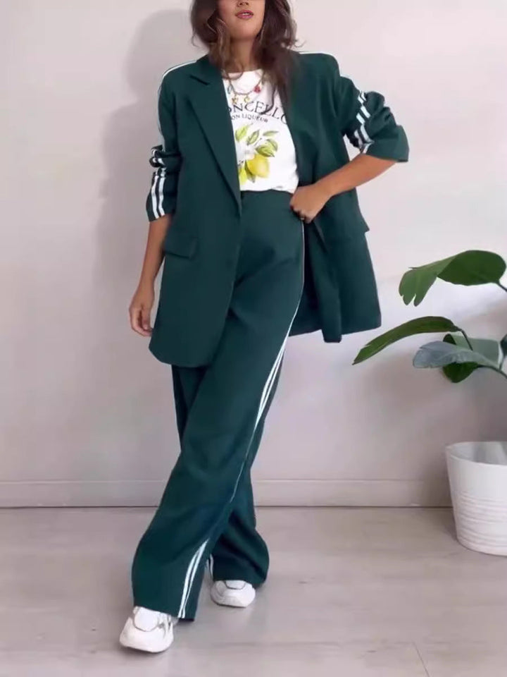 Damen elegantes Blazer-Set mit sportlichen Akzenten und weitem Schnitt Drune