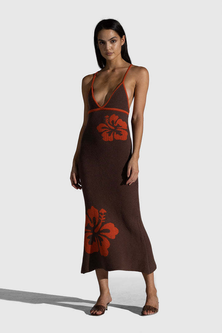 Damen Maxikleid mit raffiniertem Häkelmuster und floralen Akzenten Drune