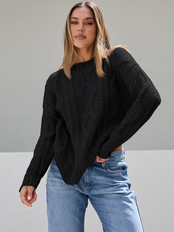 Damen Grob gestrickter Pullover mit Zopfdesign Drune