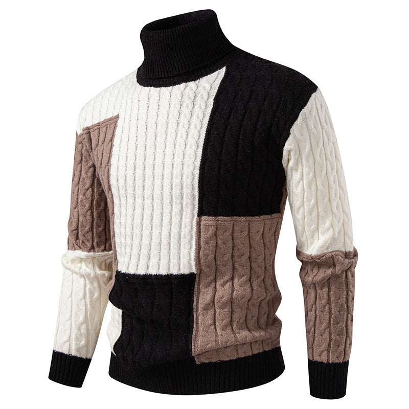 Herren hochabschließend gestrickter Pullover mit modernem Zopfmuster und attraktiven Farbblöcken Drune