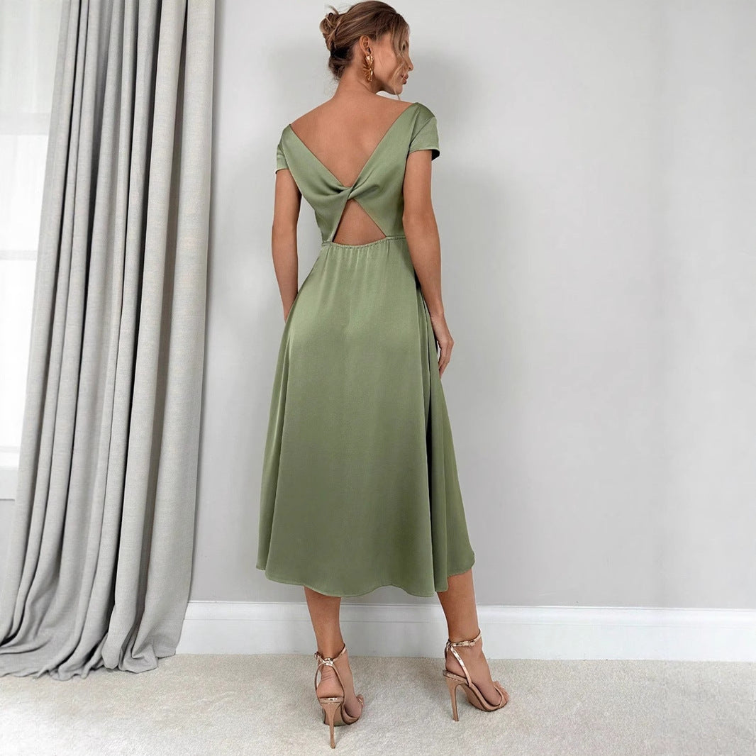 Damen Midi-Kleid mit eleganten Seitenschlitzen und fließendem Satinfinish Drune