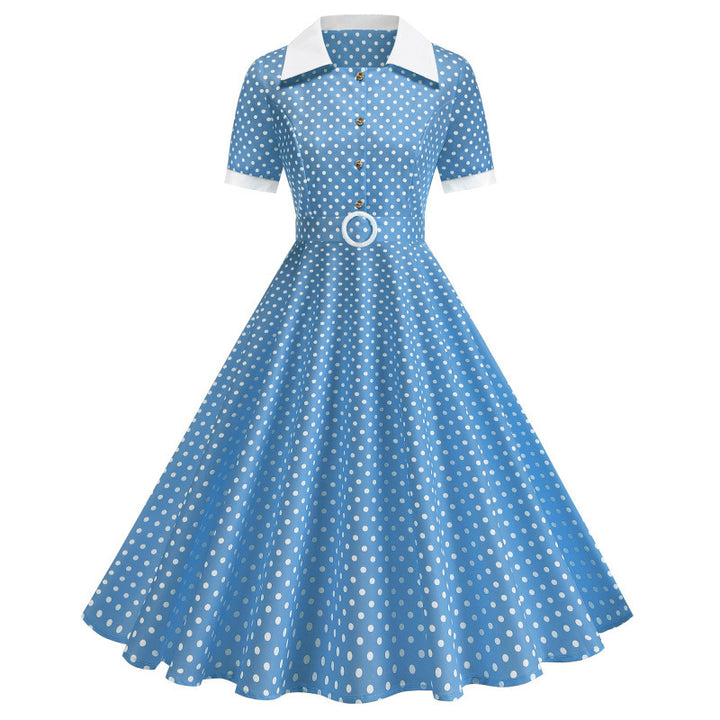 Damen Vintage Polka-Dot Kleid mit Knopfdetails und schwingendem Rock Drune