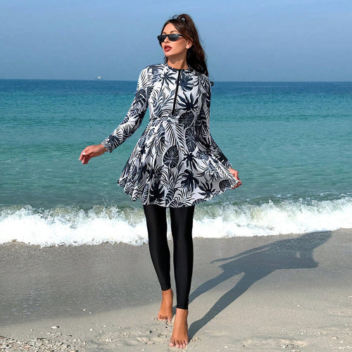 Damen modischer Longsleeve-Badeanzug mit Rock Drune