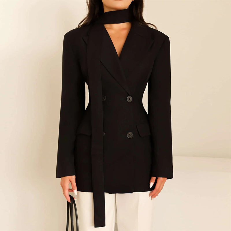 Damen eleganter taillierter Blazer mit Schal Drune