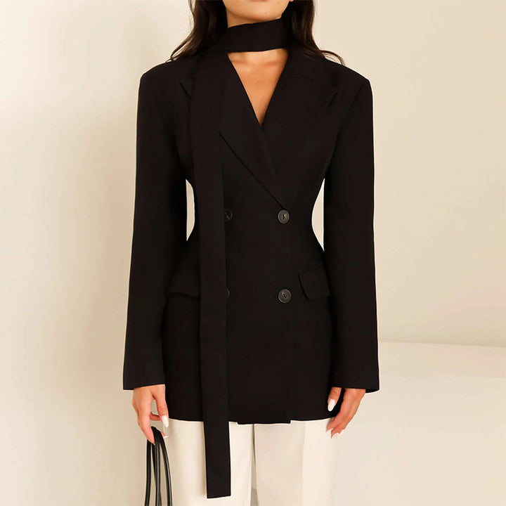 Damen eleganter taillierter Blazer mit Schal Drune
