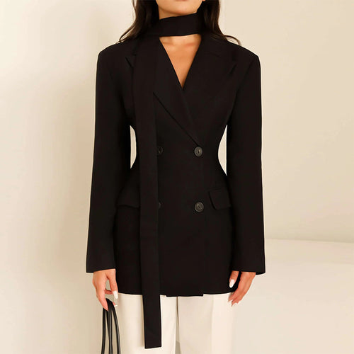 Damen eleganter taillierter Blazer mit Schal Drune