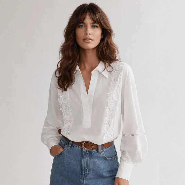Damen Elegante Bluse mit feinen Stickdetails Drune