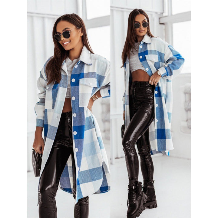 Damen Karierter Overshirt Mantel Drune