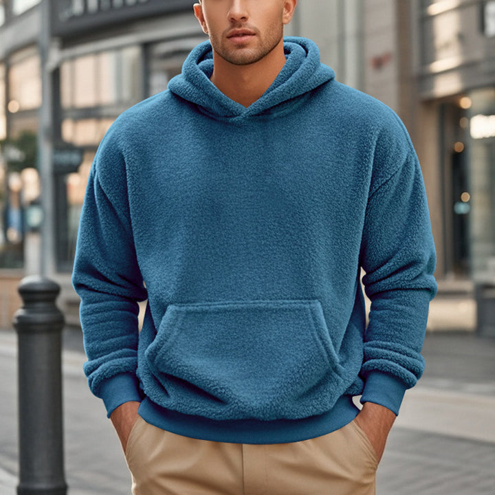 Herren Hoodie aus kuscheligem Teddy-Fleece mit Kängurutasche und breiten Bündchen Drune