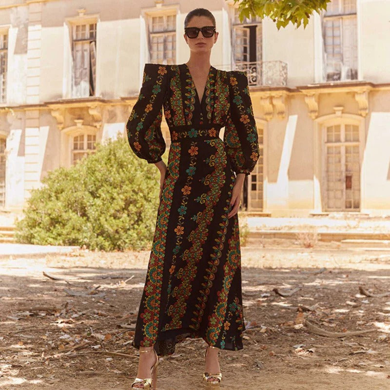 Damen Zweiteiliges Outfit mit kurzem Oberteil und floralem Maxirock Drune