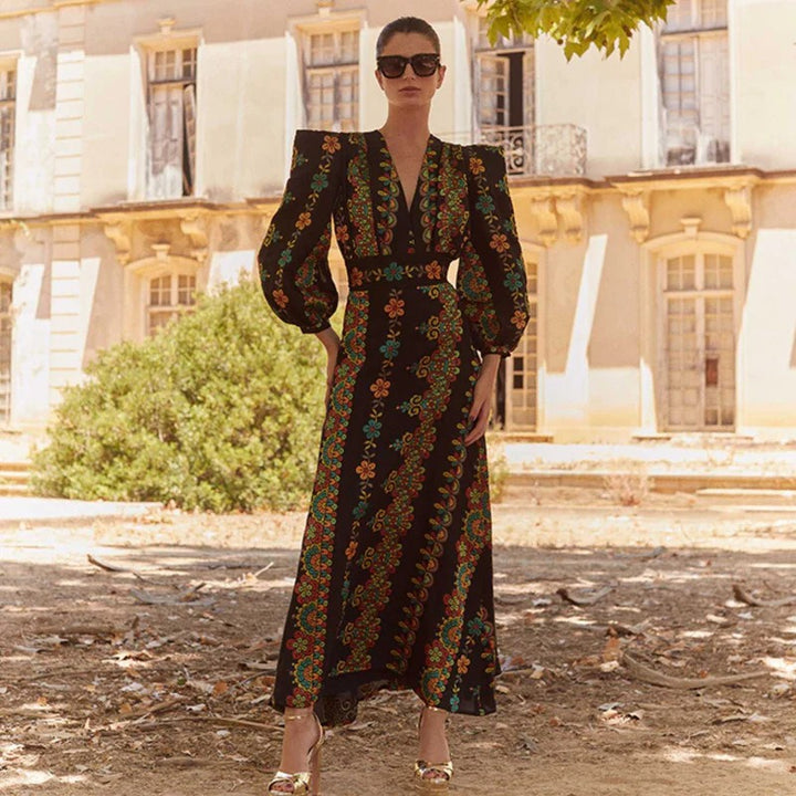 Damen Zweiteiliges Outfit mit kurzem Oberteil und floralem Maxirock Drune