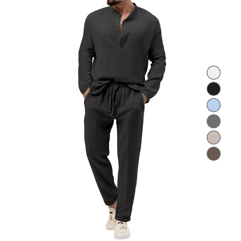 Herren Freizeit-Set aus atmungsaktivem Material mit Knopfleiste und elastischem Bund Drune