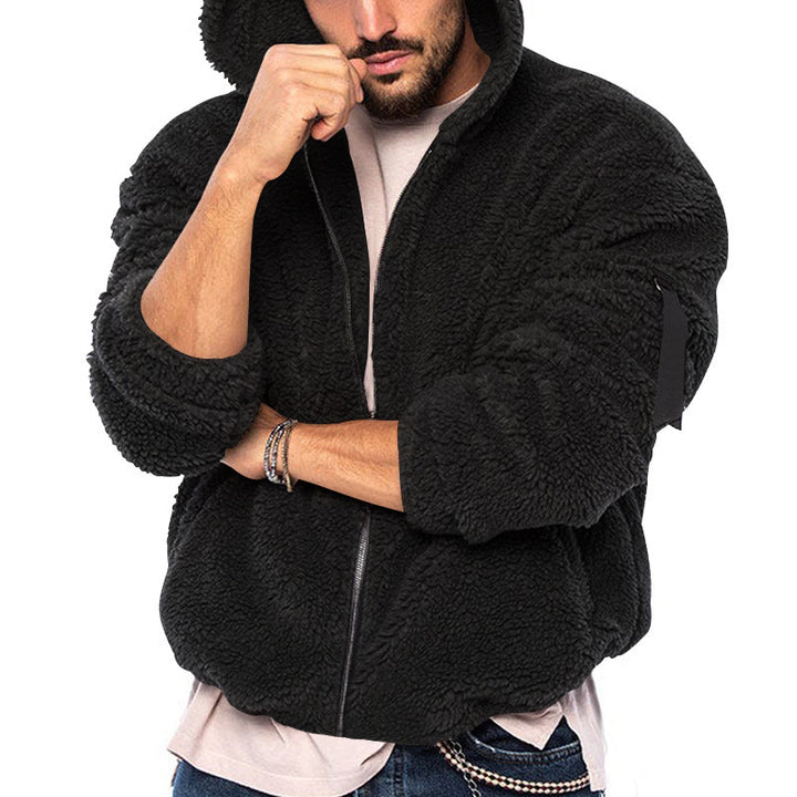 Herren Fleecejacke mit Kapuze und weich strukturiertem Innenfutter Drune