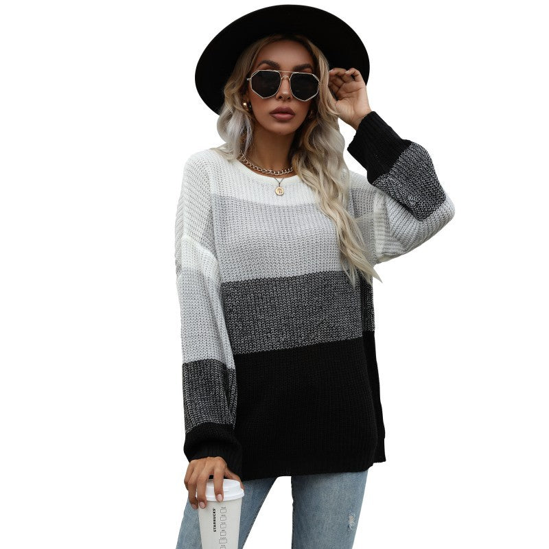 Damen lässiger Pullover mit gestreiftem Design und weitem Schnitt Drune