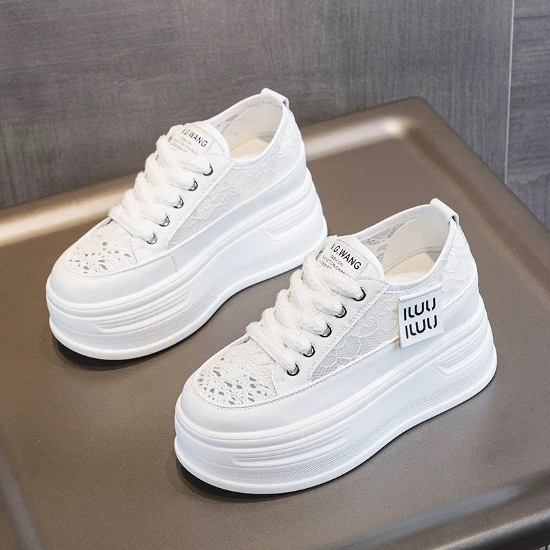 Damen Chunky Plateausneaker mit atmungsaktiver Mesh-Oberfläche und modischer Schnürung Drune