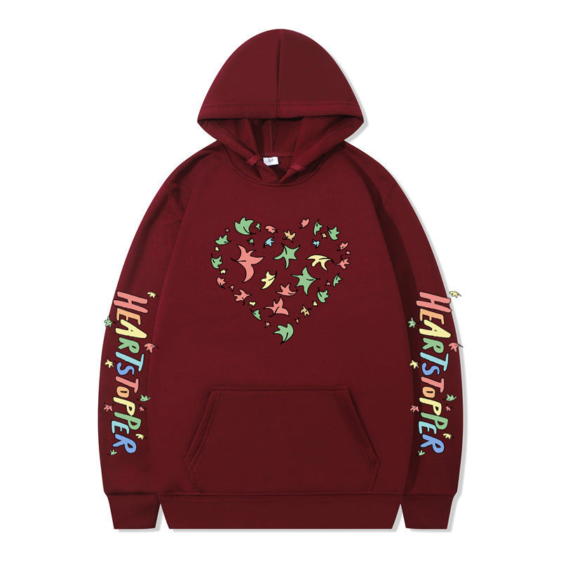 Damen Kapuzenpullover mit kreativem Herz- und Blattmotiv Drune