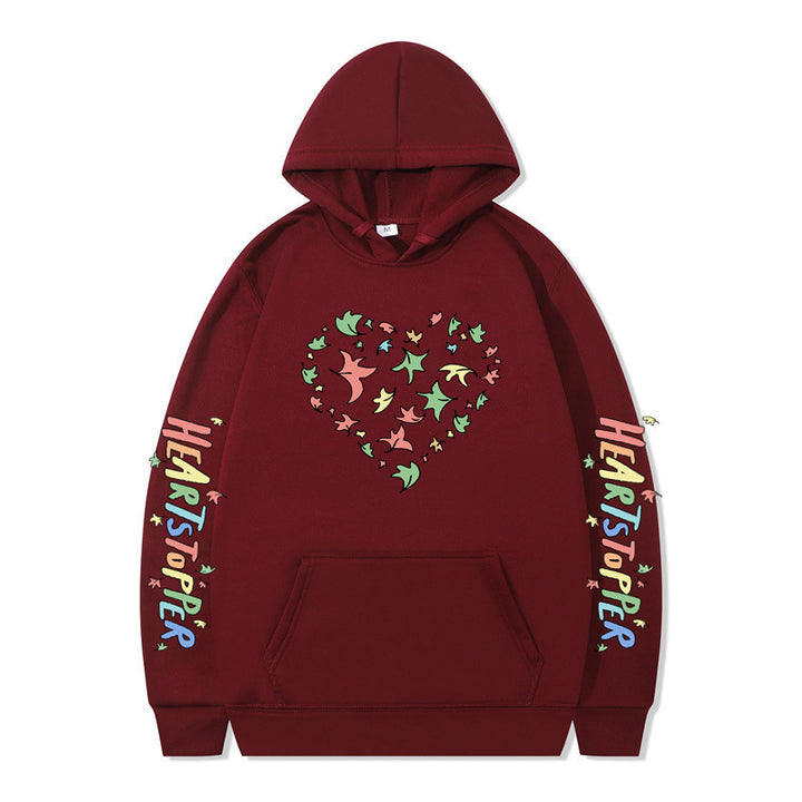 Damen Kapuzenpullover mit kreativem Herz- und Blattmotiv Drune