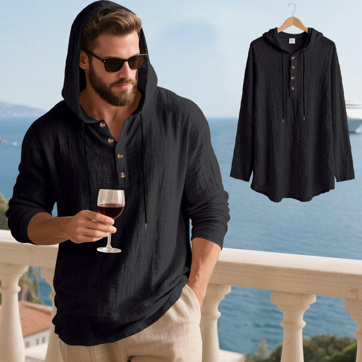 Herren lässiges Kapuzenshirt aus weichem Baumwollmix mit Knopfleiste und praktischen Taschen Drune