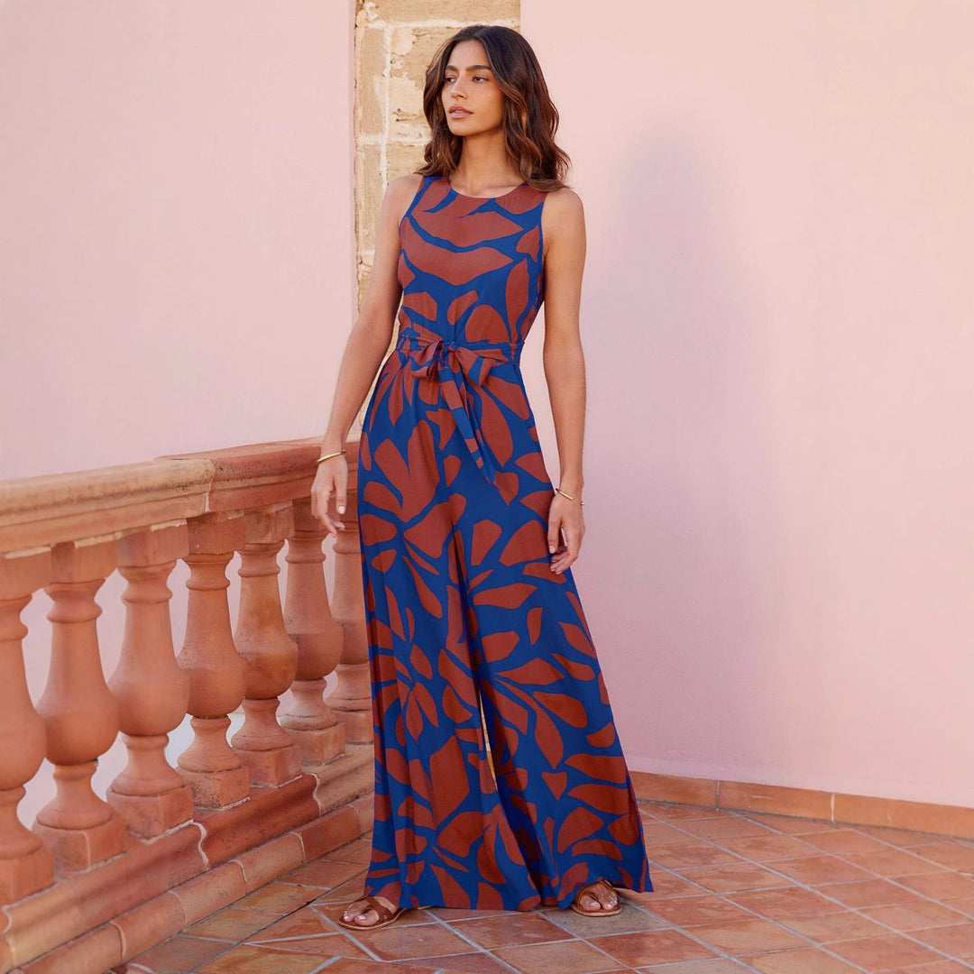 Damen Florales Maxikleid mit Bindegürtel und elegantem Schnitt Drune