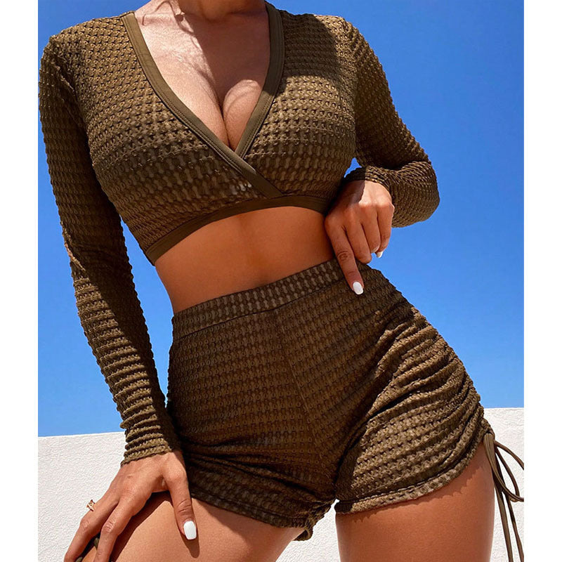 Damen Sportliches Bikini-Set mit langen Ärmeln Drune