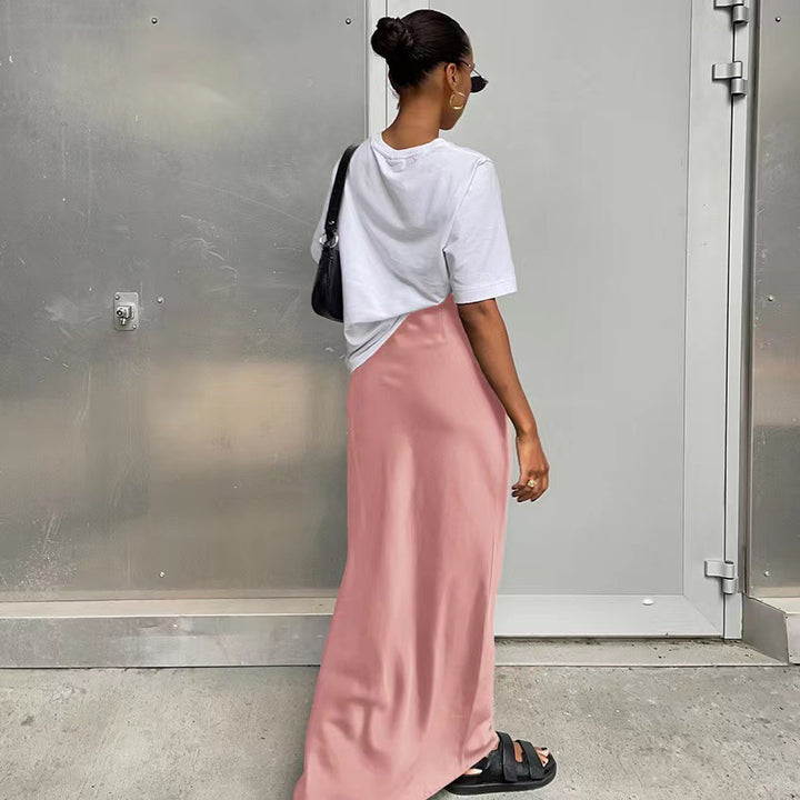 Damen elegantes Maxikleid mit asymmetrischem Schnitt und dekorativem Überwurf Drune