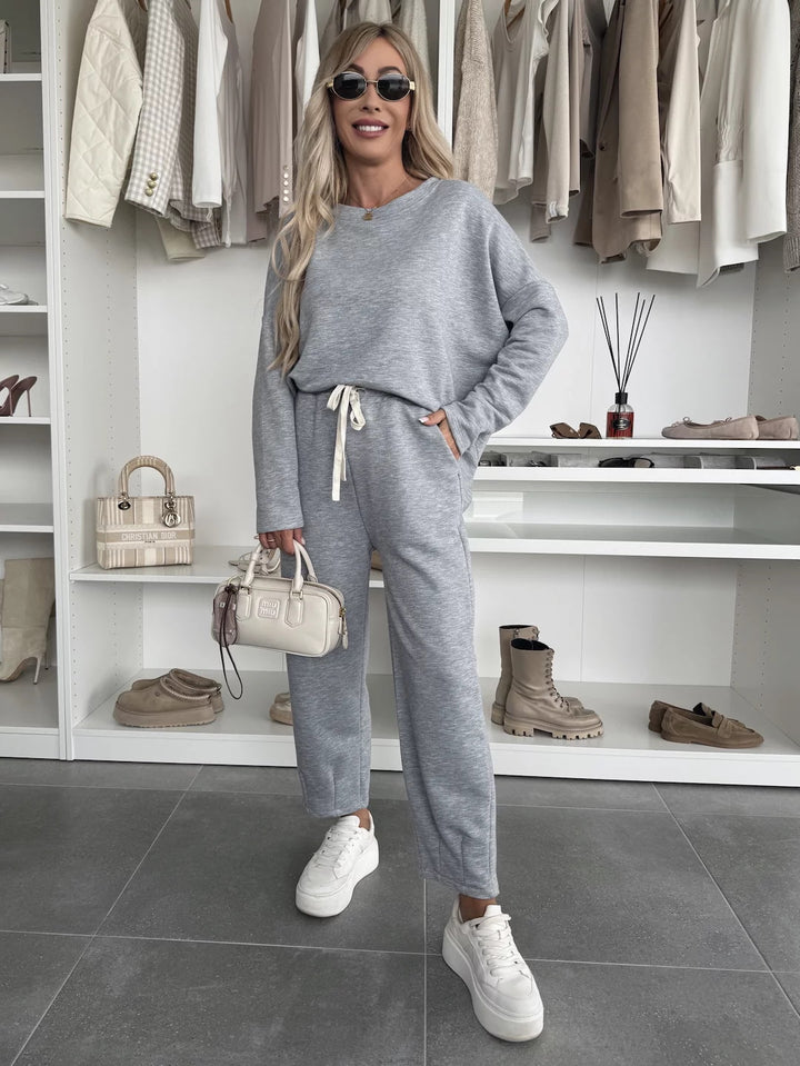 Damen lässiges Jogginganzug-Set mit verstellbarem Bund Drune