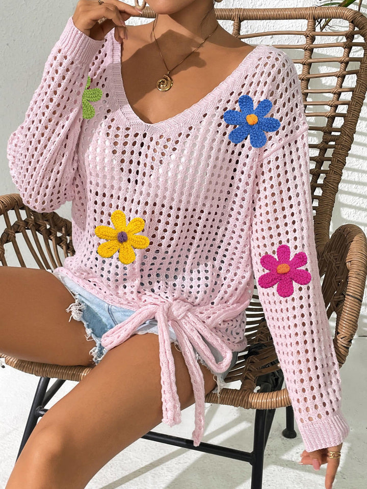 Damen Häkeloberteil mit Blumenapplikationen Drune