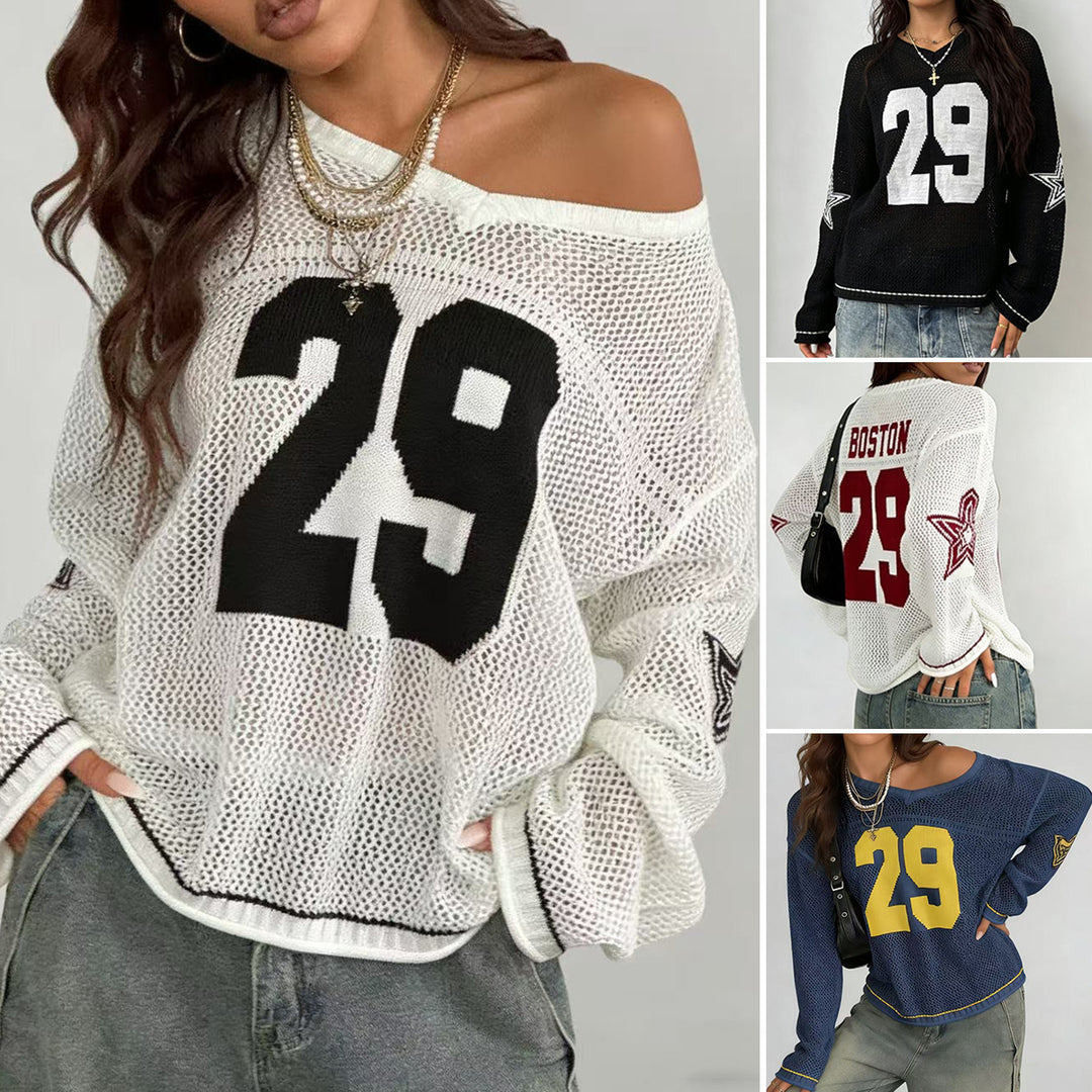 Damen lässiger Oversized Pullover mit grafischem Muster Drune