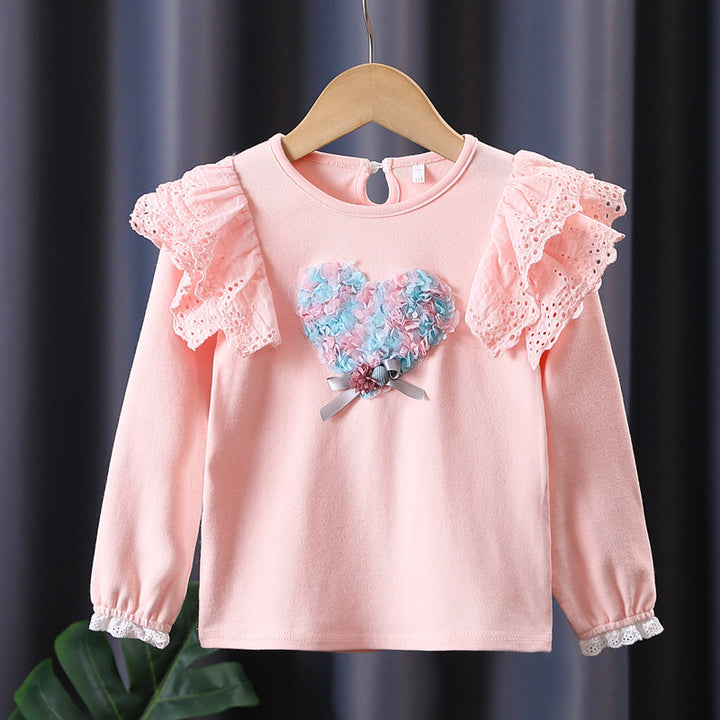 Mädchen Sweatshirt mit Rüschen und floralem Herzmotiv Drune