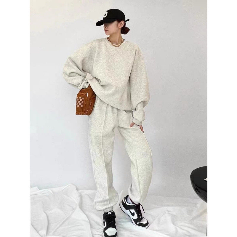Damen Bequemes Oversized-Sweatshirt und Jogger-Set mit Gummibund und seitlichen Taschen Drune