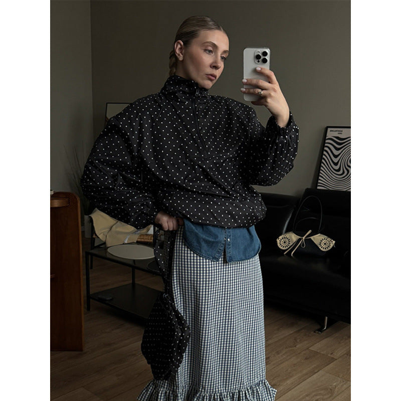 Damen modische Übersize Jacke mit Punkten Drune