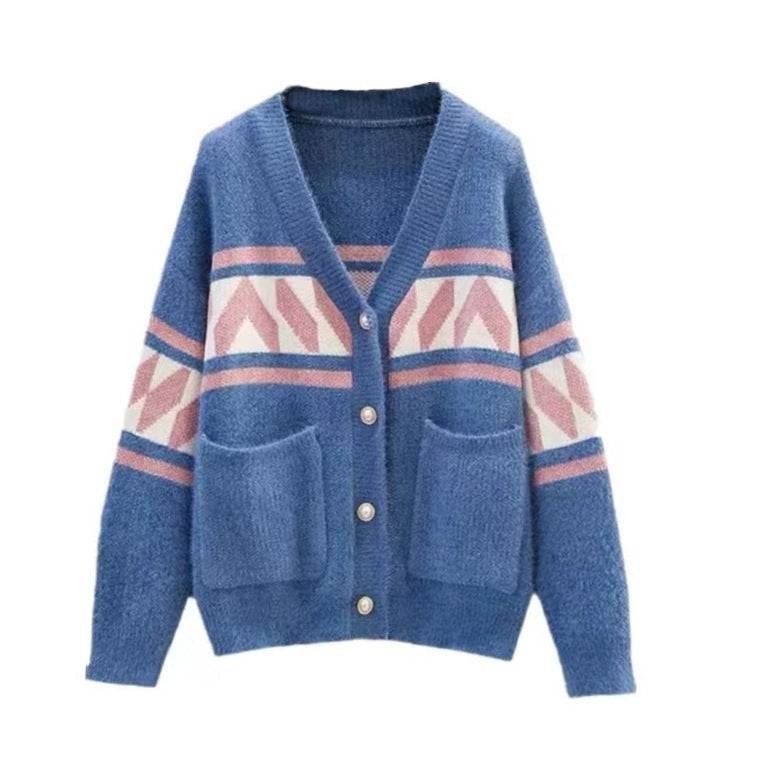 Damen Modische Strickjacke mit geometrischem Muster und weich fallender Silhouette Drune