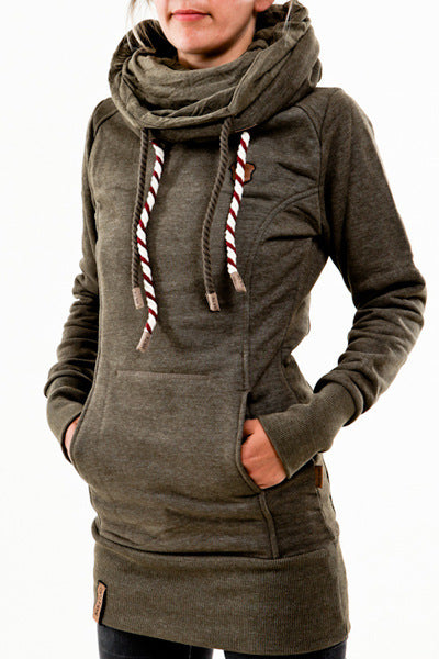 Damen lässiger Hoodie mit oversized Kragen und praktischer Bauchtasche Drune