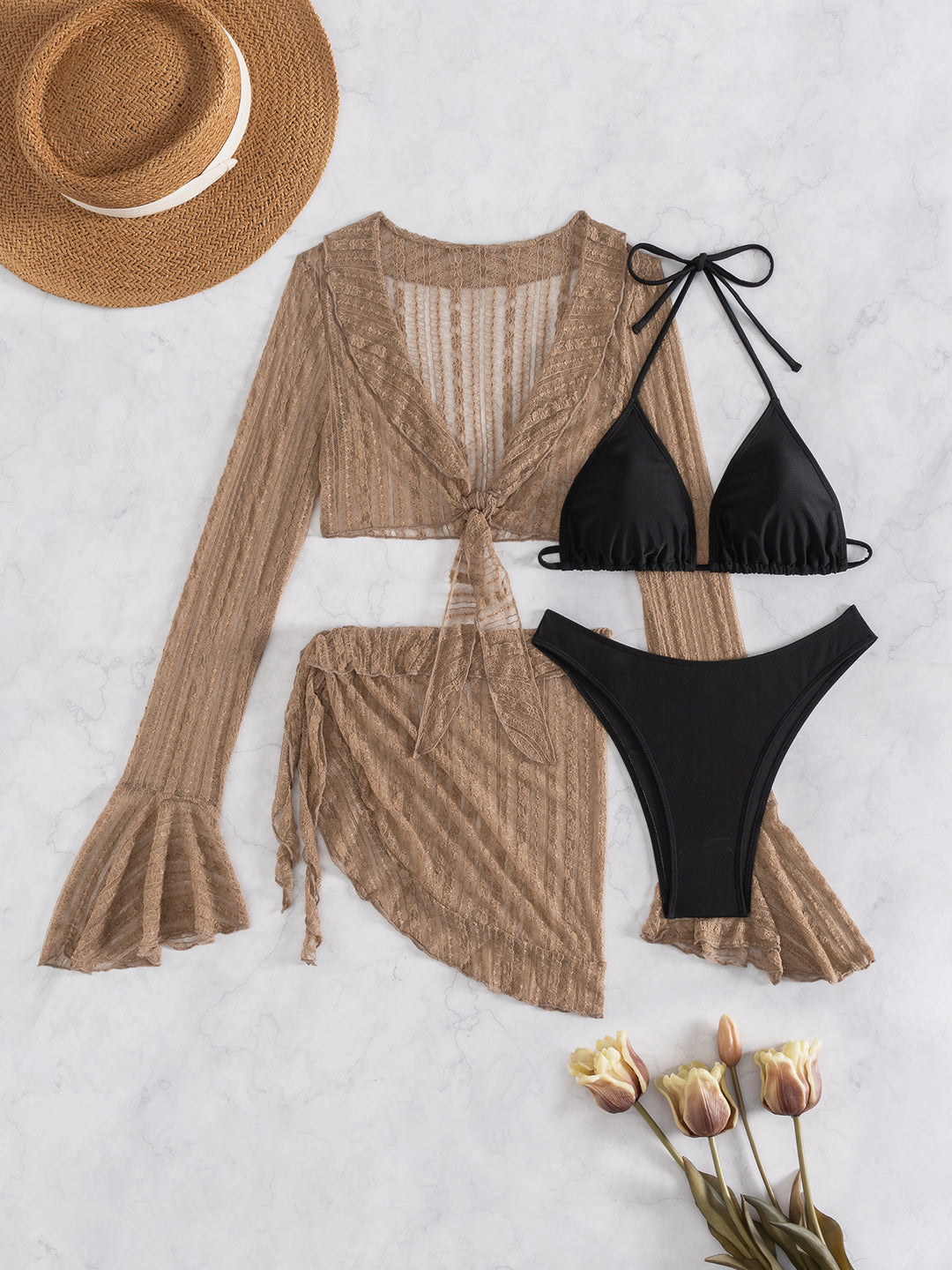 Damen Bikiniset mit transparentem Cover-Up und raffinierten Details Drune