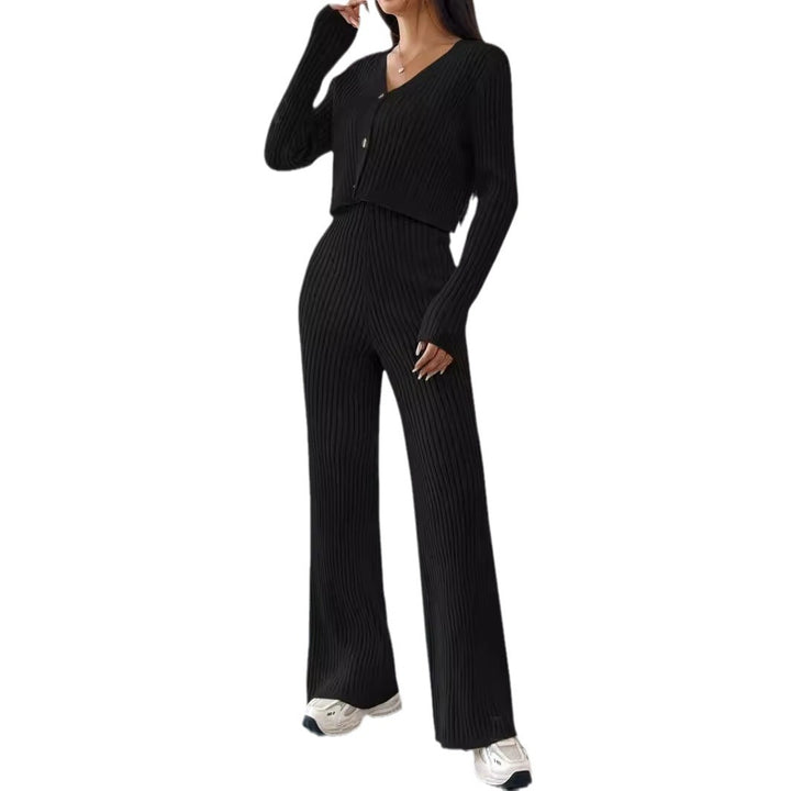 Damen Elegantes Strick-Lounge-Set mit V-Ausschnitt und hohen Bündchen Drune
