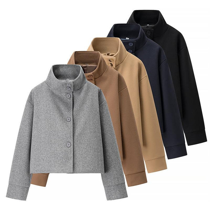 Damen modische Cropped-Jacke mit hohem Kragen und praktischen Knöpfen Drune