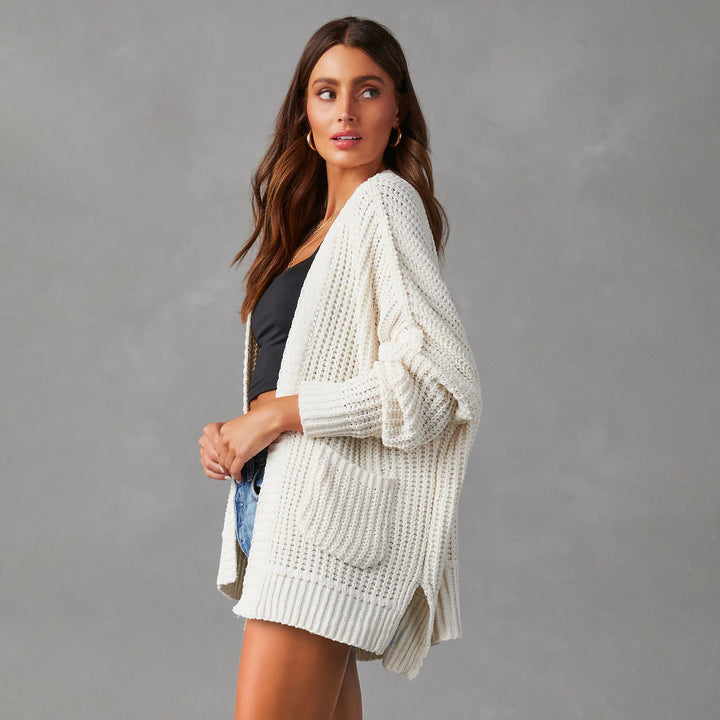 Damen Relaxed Strickjacke mit Taschen und offener Front Drune