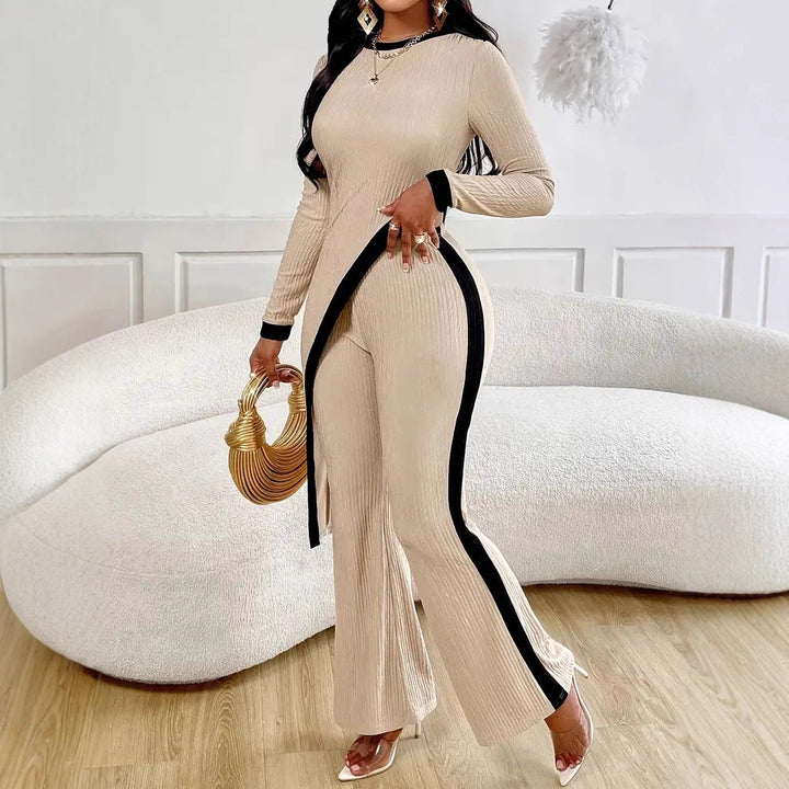 Damen Stilvoller Jumpsuit mit asymmetrischem Design und kontrastierenden Paspeln Drune