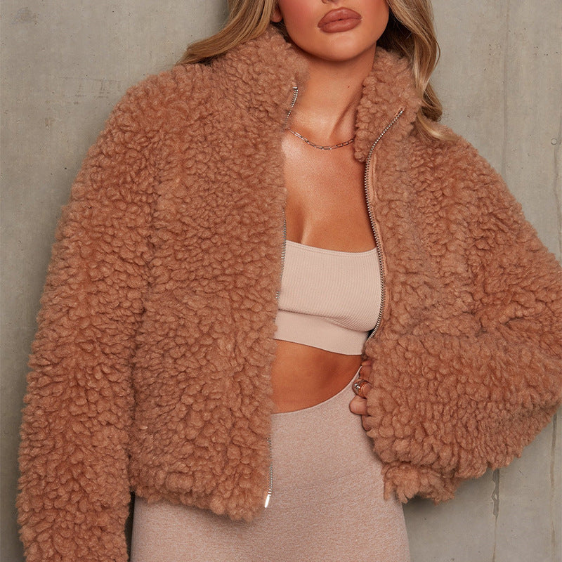 Damen warme Fleece-Jacke mit hoher Kragen und Reißverschluss Drune