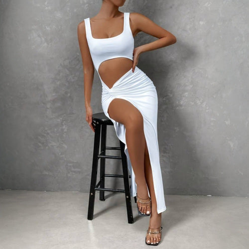 Damen Cut-Out Maxi-Kleid mit elegantem Wickeldesign und hohem Schlitz Drune