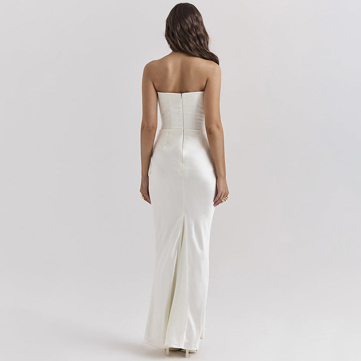Damen Elegantes bodenlanges Kleid mit schimmerndem Taillenschnitt und gerafftem Rock Drune