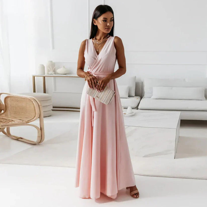 Drune | Damen Einfarbig V-Ausschnitt Langes Kleid
