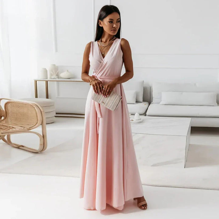 Damen einfarbig V-Ausschnitt Langes Kleid