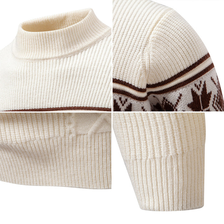 Herren nan Winter-Strukturpullover mit kurzem Stehkragen und Norwegermuster Drune