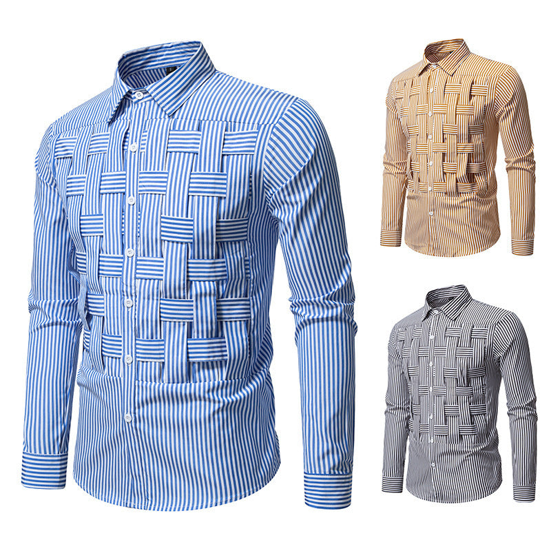 Herren elegantes Hemd mit strukturiertem Streifenmuster Drune