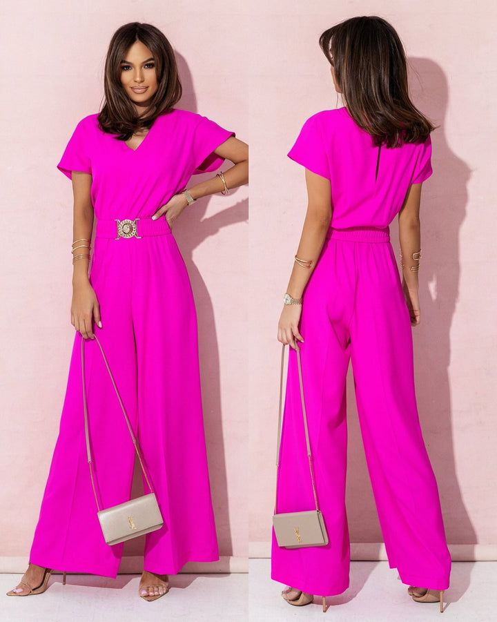 Damen Look Jumpsuit mit weitem Bein und Gürtel Drune