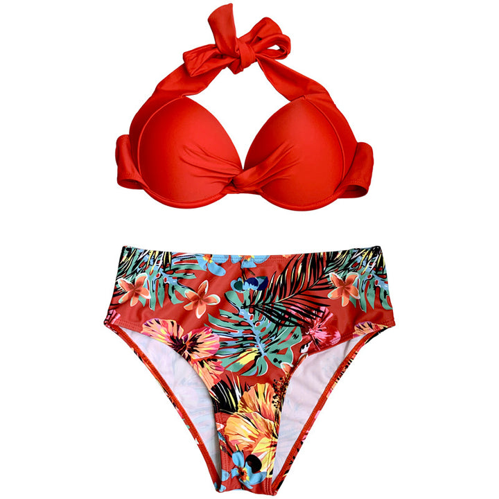 Damen Hoch taillierter Bikini mit eleganter Knotendetails Drune
