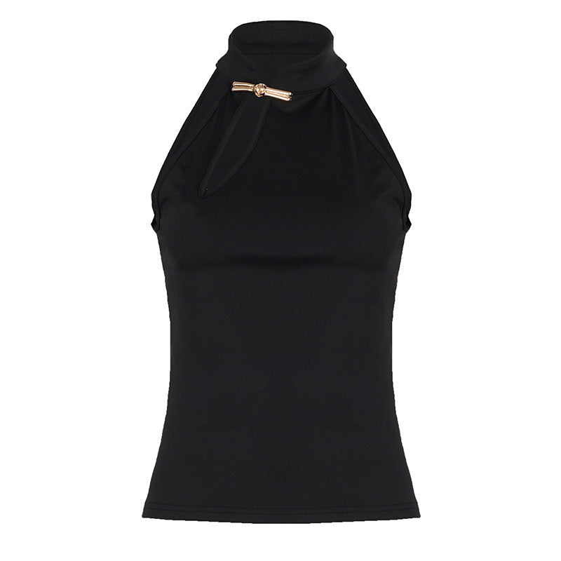 Damen Hochgeschlossenes Sporttop mit dekorativem Schlitz und eleganter Schnalle Drune