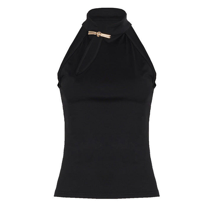 Damen Hochgeschlossenes Sporttop mit dekorativem Schlitz und eleganter Schnalle Drune