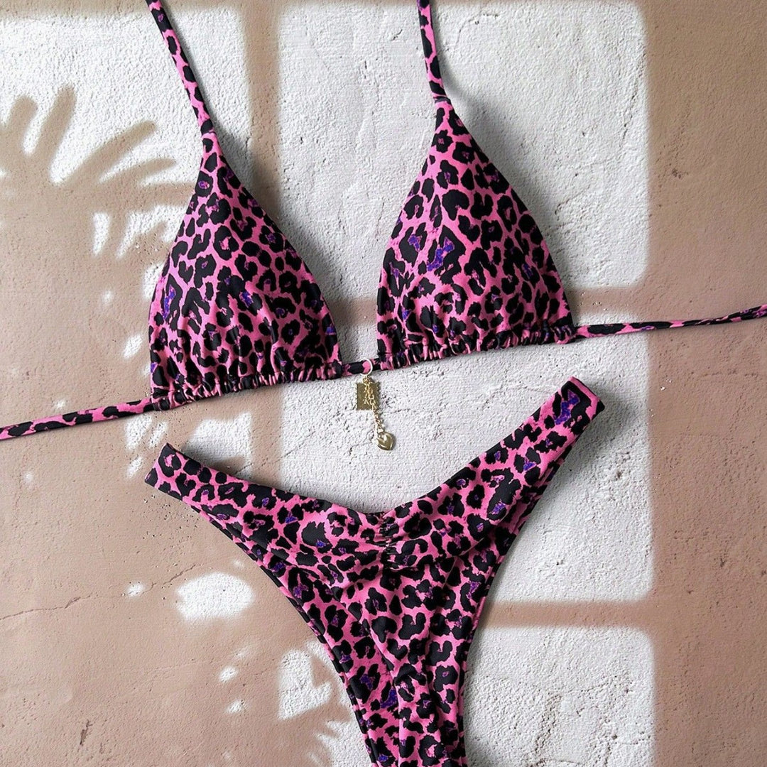 Damen Triangel-Bikini mit aufregendem Tierdruck und verstellbaren Bindebändern Drune